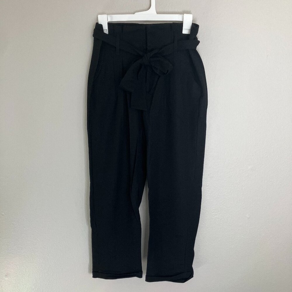 👖 INDIGO REIN Black Straight Leg Cropped Flowy Black Tie PANTS👖